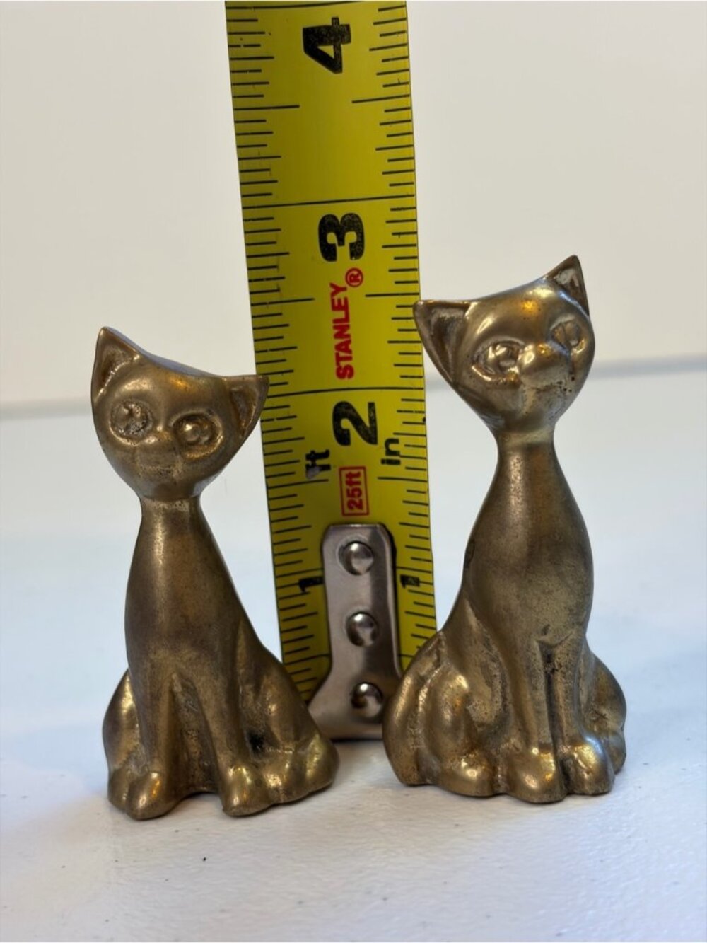 Vintage 1950s Mid Century Brass Siamese Cat Statue Mini Pair Figurine MCM - Picture 4 of 5